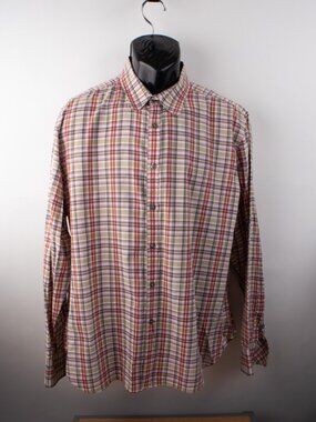 PS Paul Smith XXL Slim Fit Long Sleeve Button Shirt Plaid Tan Orange Gray